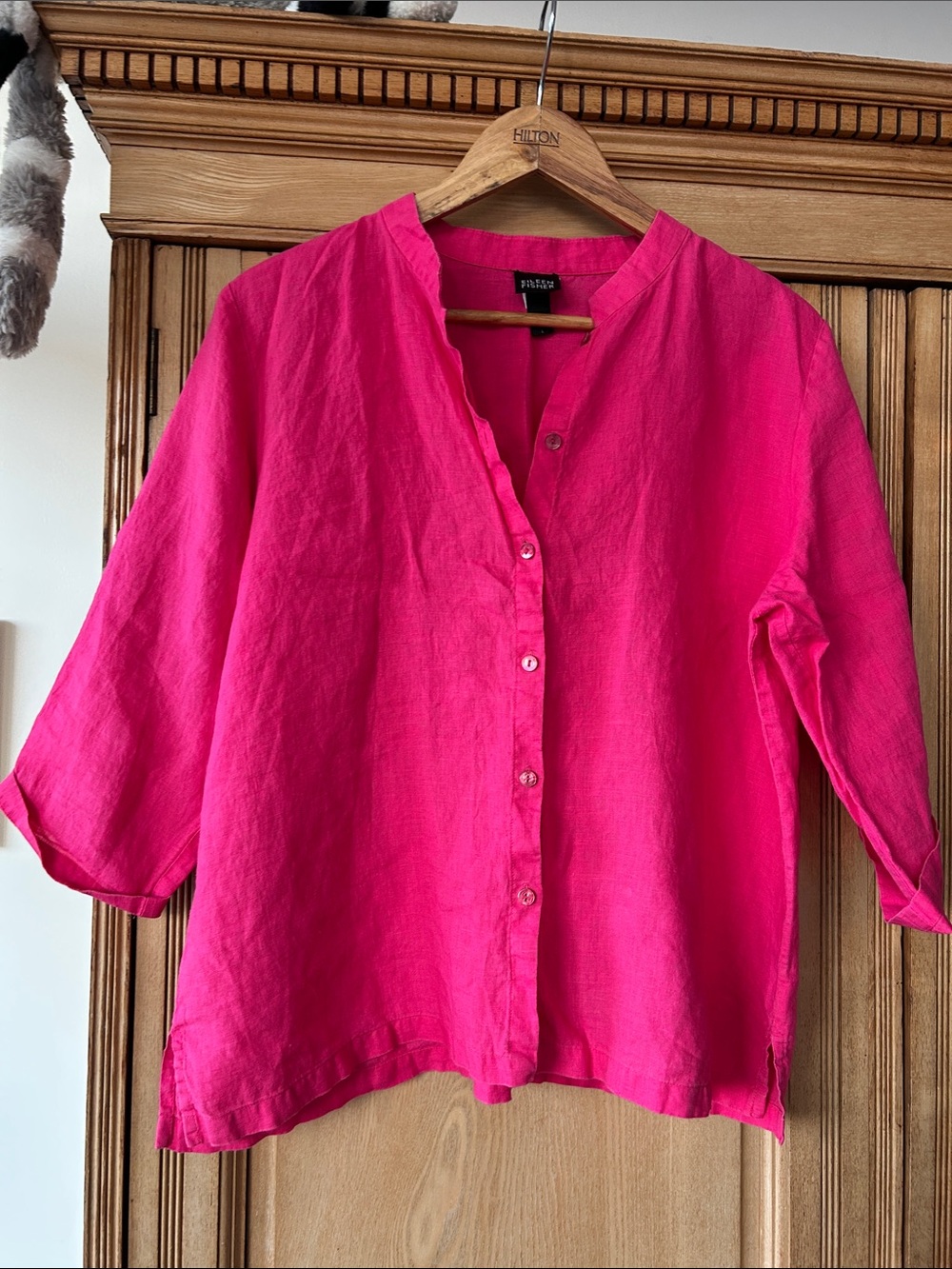 Eileen Fisher Pink Linen Button-Down Shirt Large